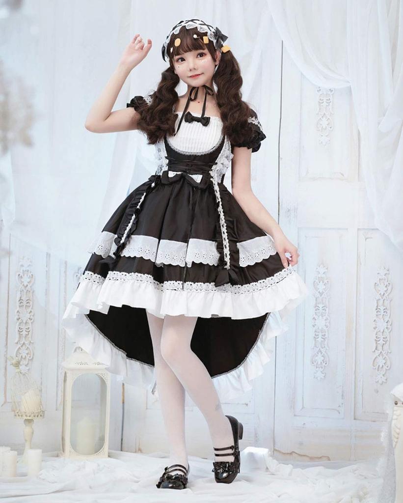 [Milky Time] Fishtail Lolita Dress with Hemline Made, 2-Way (Black)