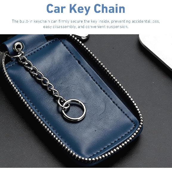 Car Key Fob Case, PU Leather Remote Protector with Clear Window, Car Key Protective Pendant (Royal Blue)