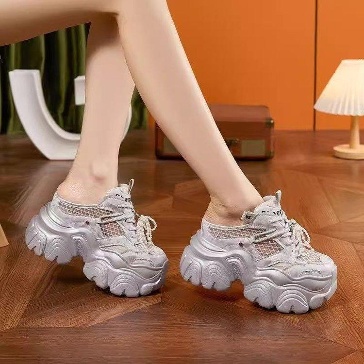New hollow breathable sandals dad shoes thick sole inner heightening bag head half slippers