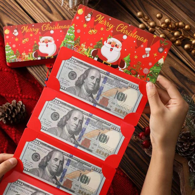 2026 Christmas Santa Claus Xmas Tree Folding Banknote Card Envelope With 10 Card Slot Merry Christmas Decorations For Home