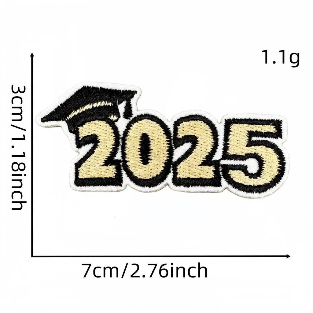 2025 Black Gold Graduation Embroidery Patch - Versatile Style Iron-on Flower