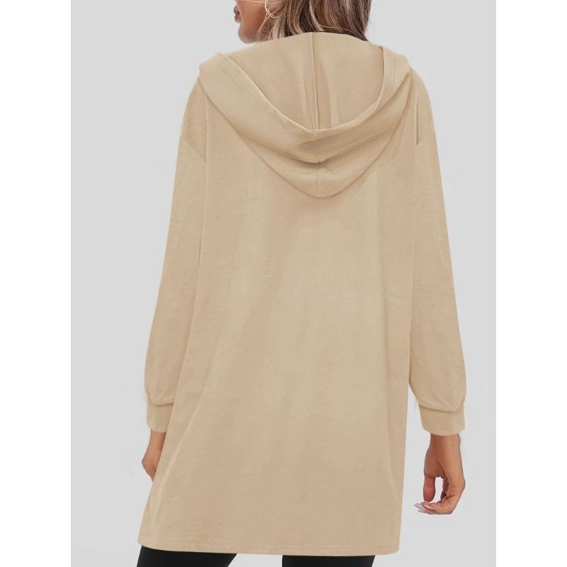 Damen S Einfacher Kapuzen-Strickjacke-Sweatshirt Lässig Herbst Winter