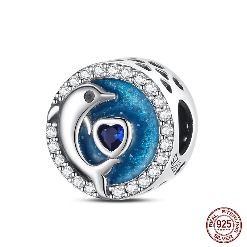 100% Real Prata-Banhado Ocean Series Tartaruga Caranguejo Sereia Charms Contas Fit Original Diy Pulseiras Bangles Jóias Presentes