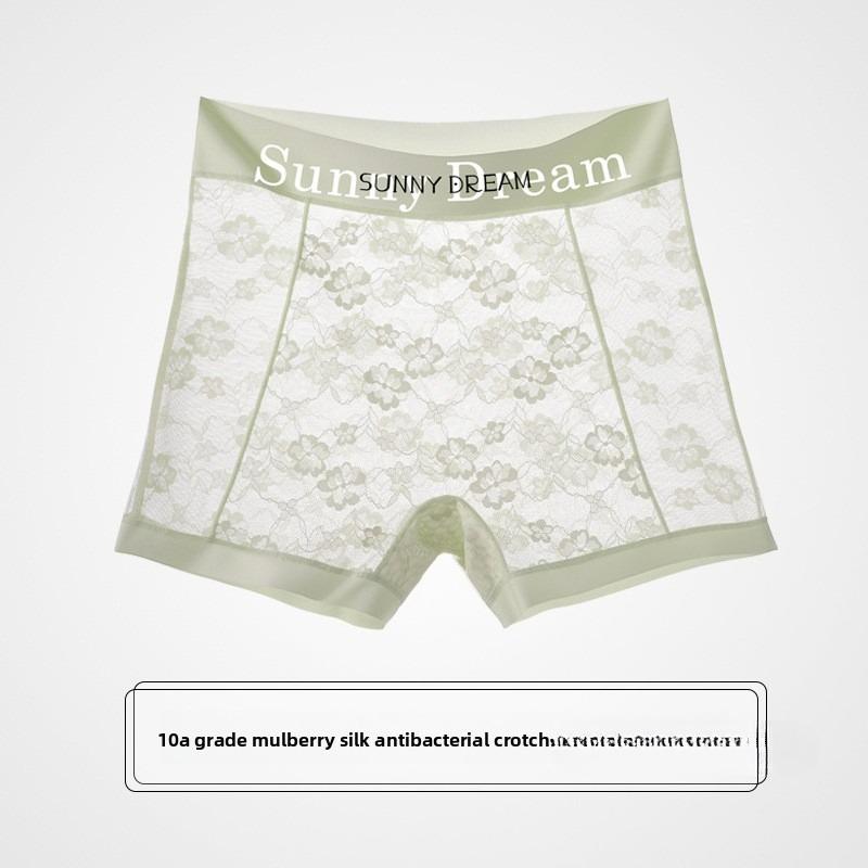Female Summer New Sexy Lace Mulberry Silk Non Trace Naked Antibacterial Boxer Briefs M
