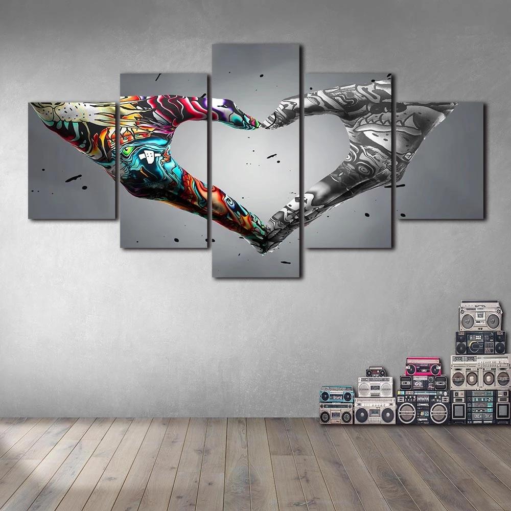 

Bedroom Home Decor 5 Pcs Graffiti Gesture Love Heart Shape Canvas Picture Wall Art Prints Abstract Painting Frame Modular Poster 20x35 20x45 20x55cm