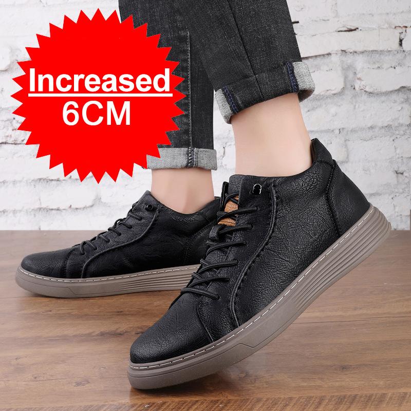 Fashion Men Sneakers Elevator Shoes Hidden Heels Leather Board Shoes Heightening 6CM Increase Casual Sports Height Shoes Big Size 36-46