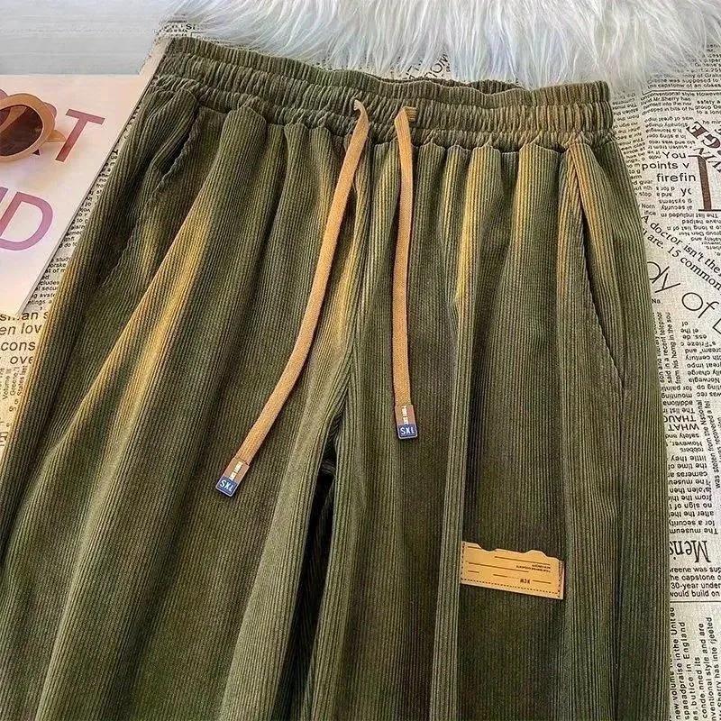 Women Spring and Autumn Retro Casual Corduroy Pants Printed High Waist Comfortable Straight Pants
