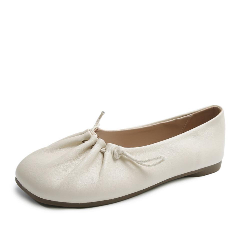 2026 New Style Flat Shoes Comfortable Nurse Big Head Non-slip Square Head Casual Soft Leather Single-layer Shoes for Women