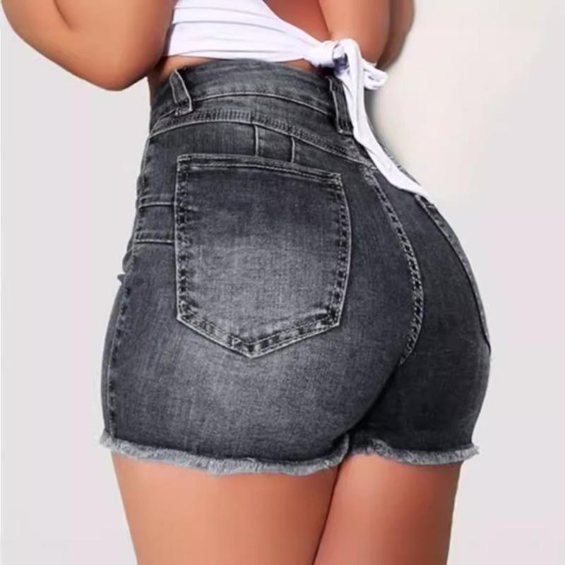 Shorts Denim Washed Women Jeans Tassel Solid Color High Waist Pockets Sexy Skinny Distressed 2025 Spring Vintage Streetwear Spliced