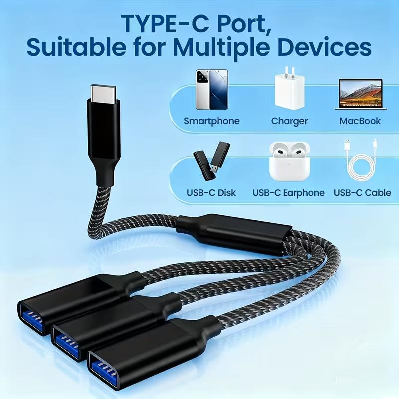 USB 1 to 3 extension cable 1-in-3-out USB-C 1 male to 3 female adapter USB multifunctional fast charging cable-C interface 3