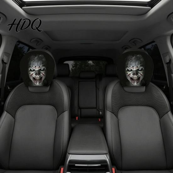 Washable Headrest Cover Ghost Face Car Covers Scary Seat Playful Accessories Protector Universal Stretchy Accessory for Most Cars Cartoon