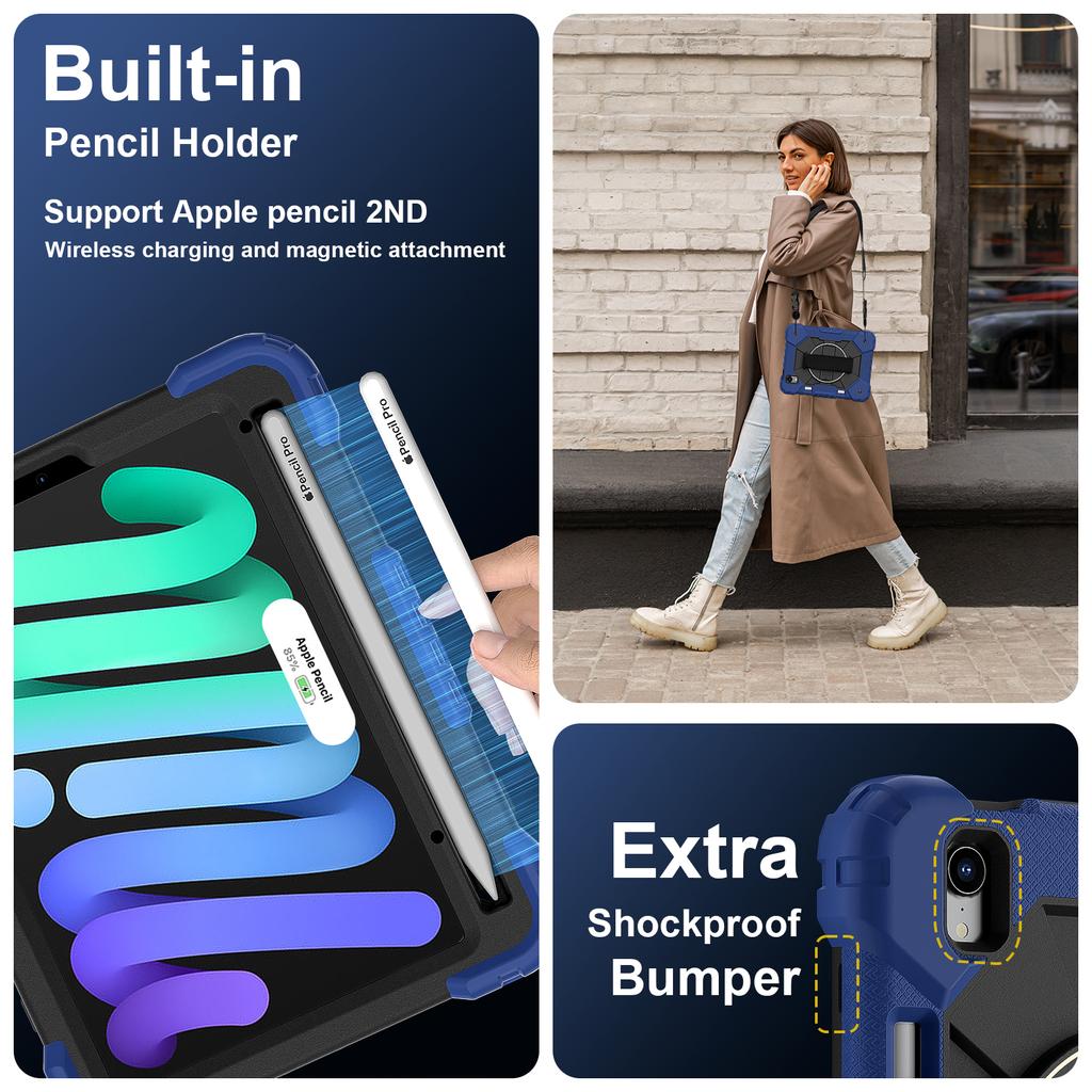 Für iPad mini (2024)/(2021) Hülle Silikon+PC Ständer Tablet-Hülle mit praktischer Handschlaufe