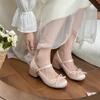 Fashion New Spring Autumn Thick Heel Pink Shoes Elegant Bow Lolita Shoes College Girls High Heels Fashion Women Sandals