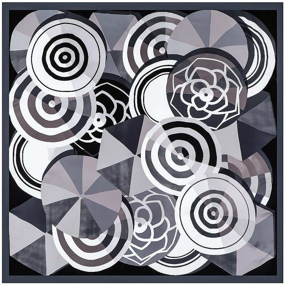 

130cm Twill Silk Geometric Element Pattern Square Scarf Brand Women Neck Shawl Fashion Pashmina Design Bandana Kerchief Scarves 130x130cm