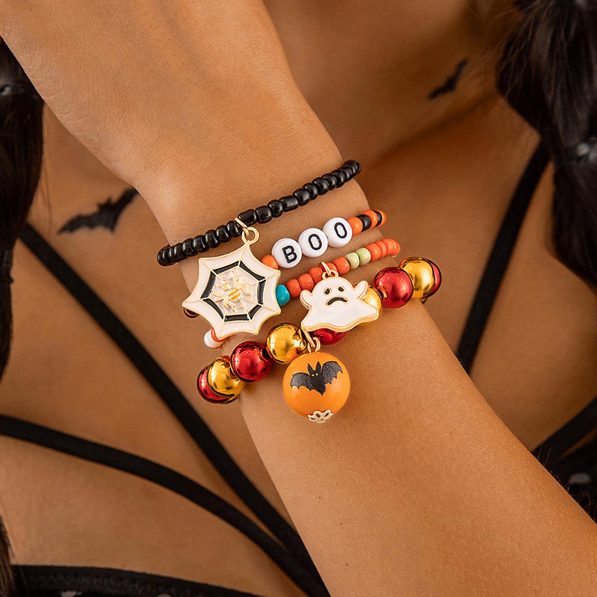 

Stackable Spider Web Halloween Batracelet Ghost Blue Eye Pumpkin Pendant Multi-layer Bracelets Bat Spider Bracelet Jewelry Gifts