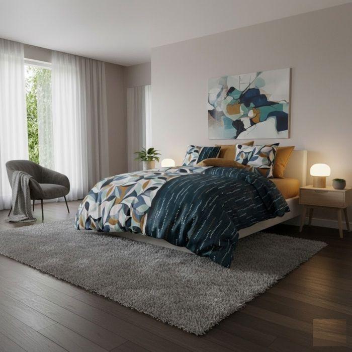 Parure de lit feuillage graphique 240 x 220 cm
