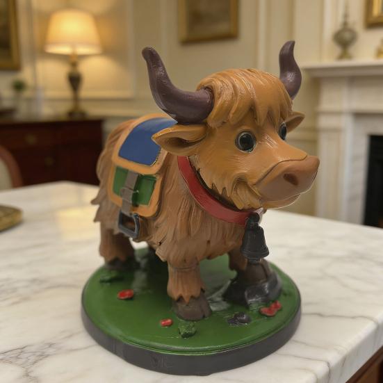 Highland Cow Figurine Resin Animal Ornament Hand-Painted Cute Small Cow Statue Table Centerpiece for Farmhouse Living Room Dining Table Decoration