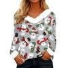 Women's Casual Long Sleeve Christmas Print Top with Collar