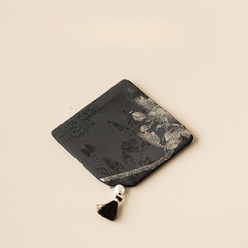 25 New Sifang Brocade Tassel Coaster Fabric Household Teacup Mat Tea Set Insulation Mat Premium Tea Ceremony Accessories