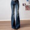 GlowGirl Women Retro Y2k Jeans Baggy Floral Embroidery Jeans Vintage 2000s Low Rise Flared Denim Pants High Street Basic Trousers