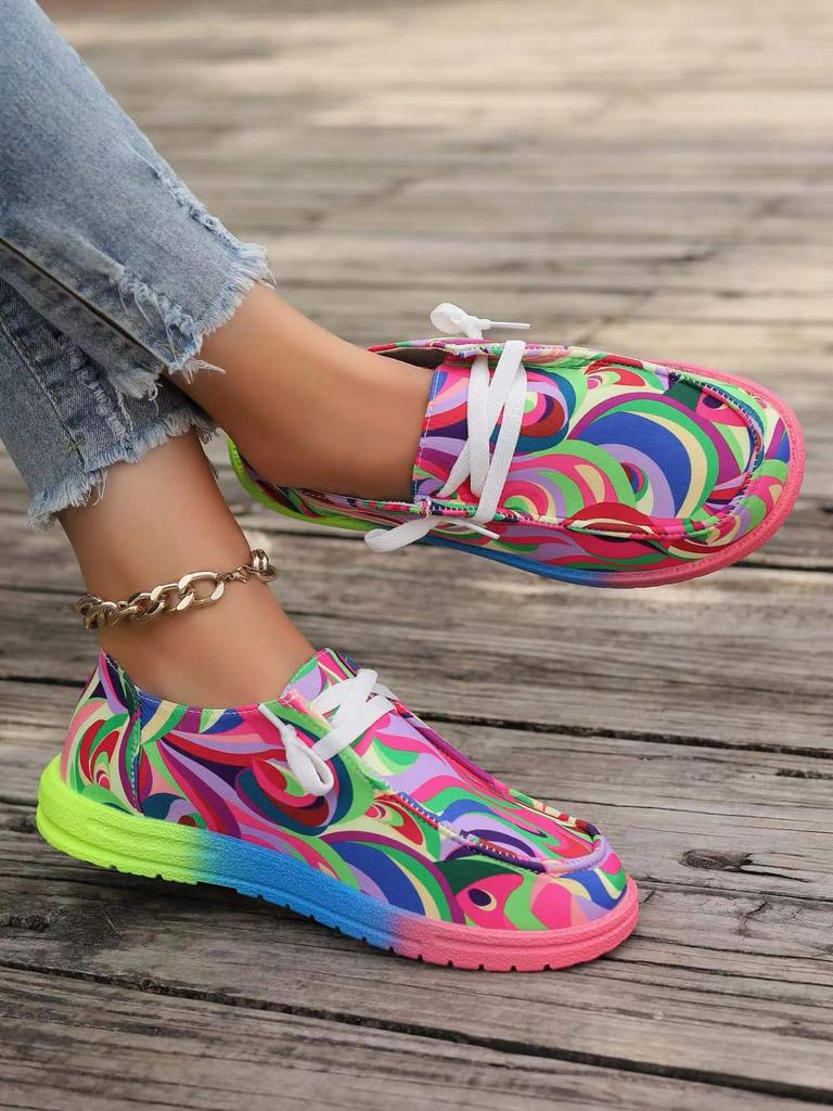 2025 Autumn Foreign Trade New Large Size Lace-up Color Low-top Single Shoes Women's Candy Color Lazy Canvas Flat-soled Single Shoes