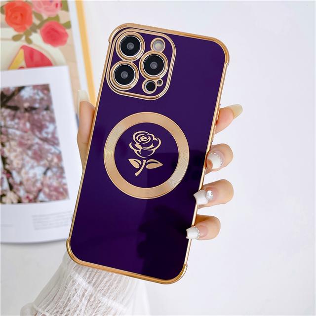 Luksusowa powłoka Rose Flower Frame Magsafe Magnetic Phone Case do iPhone'a 11 12 13 14 15 Pro Max Osłona obiektywu na etui 14 Plus
