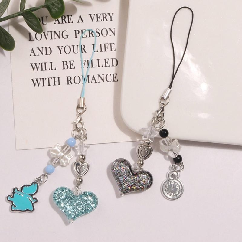 Sweet Cool Sparkling Heart Phone Charm Straps Car Keys Hanging Pendants Bag Decoration Lanyard Purse Accessories