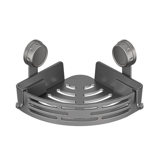 

Bathroom Storage Rack No-Drill Corner Shelf with Strong Suction Cups Rustproof Shower Organizer Space-Saving Triangular Bathroom Shelf Single Layer сірий