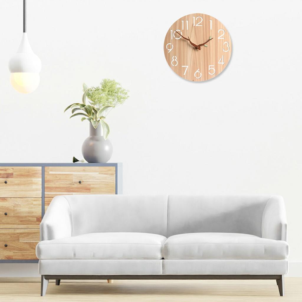 Wall clock hanging stylish wooden wall-mounted wood Nordic interior silent no sound 30cm lightweight easy see cute large living room natural design