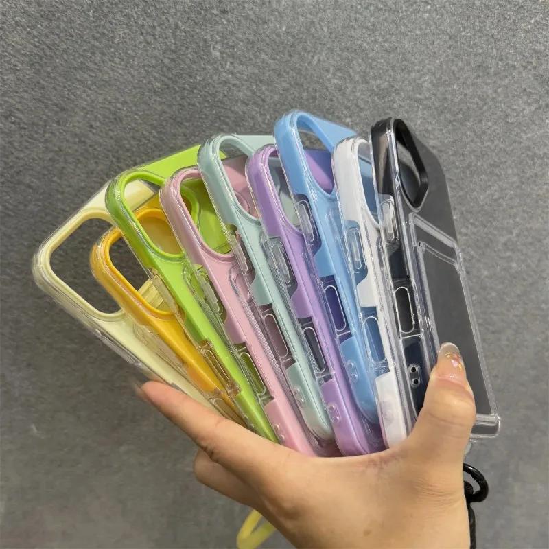 Wrist Strap Card Slot Po Clip Soft Shockproof Case For iPhone 17 16 15 14 Plus 13 12 Pro Max 11 Candy Color Lanyard Cover