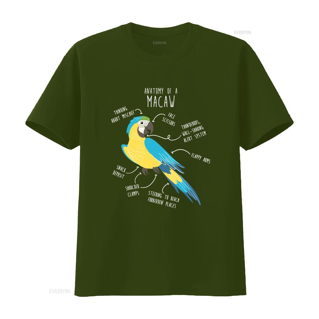 Blue and Gold Macaw Anatomy T shirt for Funny Parrot Lover Cute Pet Bird Mom Dad Top vintage Washed Stretched fashion