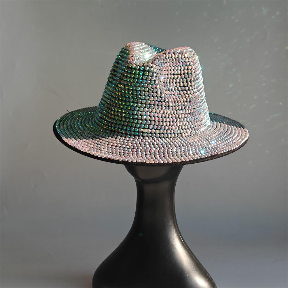 Blue/Beige Pearl Fedora Hat Bling Fedora Jazz Hats For Men And Women Handmade Advanced Fashion Outdoor Party Stage Hat