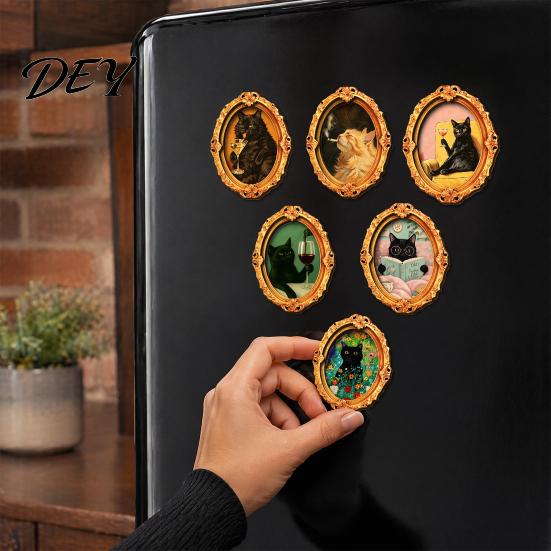 Halloween Magnet Sets 1/6Pcs Oval Frame Fridge Magnet, Wooden Vintage Refrigerator Magnets Kitchen Decoration Accessories, Party Favors