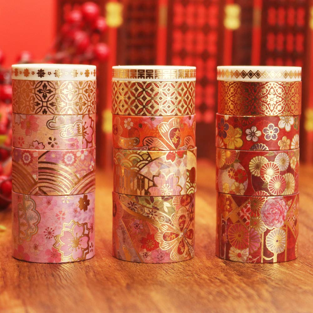 Yubbaex Gorgeous Embroidered Washi Tape with Gold Wide 15 Perfect for Gift DIY and Notebook Decorations Foil, Width, Rolls, Thin, Wrapping, Crafts,
