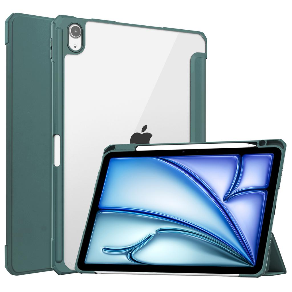 For iPad Air 11 (2025)/(2024) Clear Case PU Leather Auto Wake Sleep Protective Cover with Pen Slot
