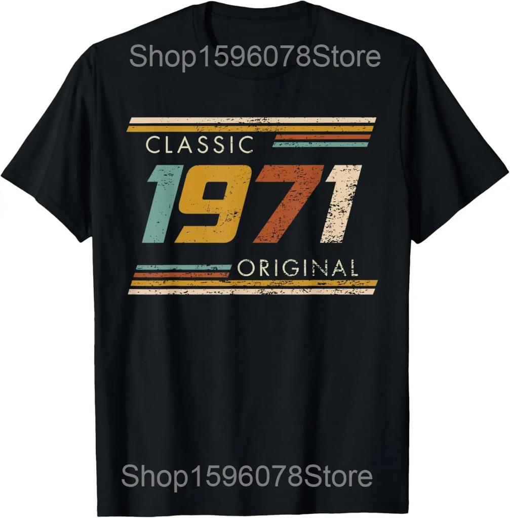Awesome Since 1971 Birthday Retro T Shirts Men Women Pure Cotton Humor Streetwear Tee Shirt Short Sleeve Unisex Loose Clothing