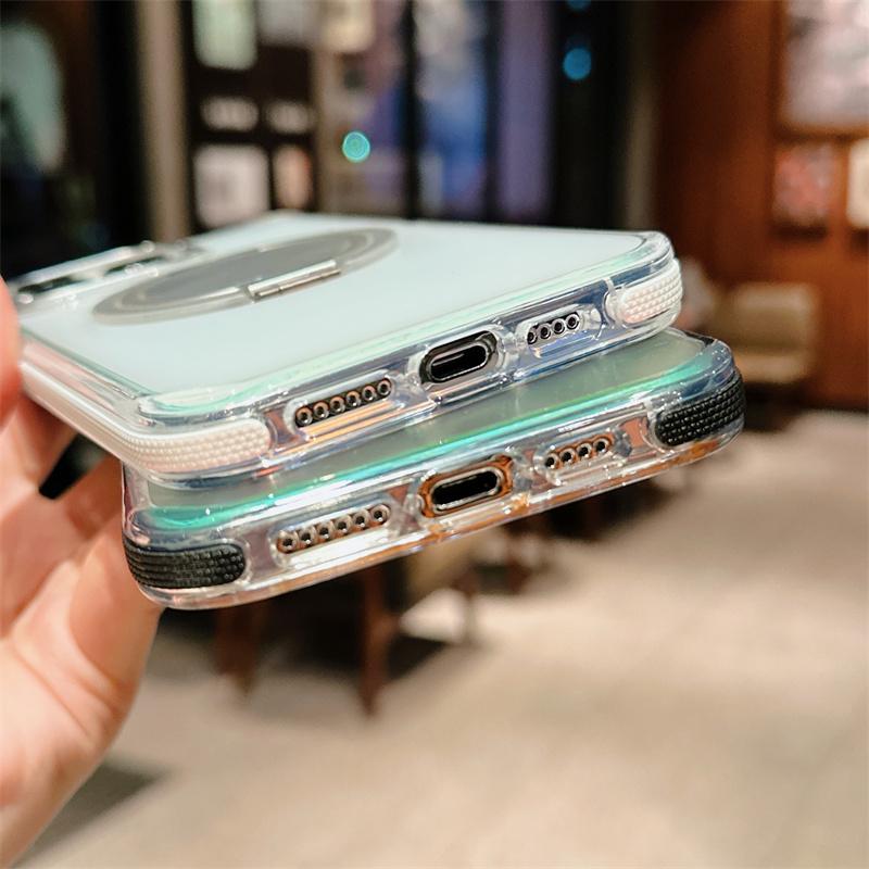 Color Changing Acrylic 360 Rotating Magnetic Stand Tpu Anti-fall Bumper Case for Iphone 15 14 13pro 11 12 14pro 15pro Max Clear Cover