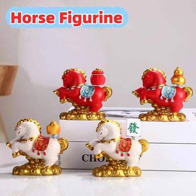 Vivid Resin Horse Figurine Chinese Style Good Luck New Year Mascot Miniature Desktop Ornament Red Zodiac Ornaments Bookshelf