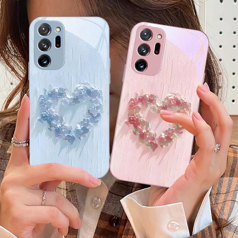 Herzförmige Blume Für Samsung Galaxy Note 8 9 10 PRO 20 Ultra A01 02 03 Core 04E 4G 12 13 5G Hartglas Handyhülle
