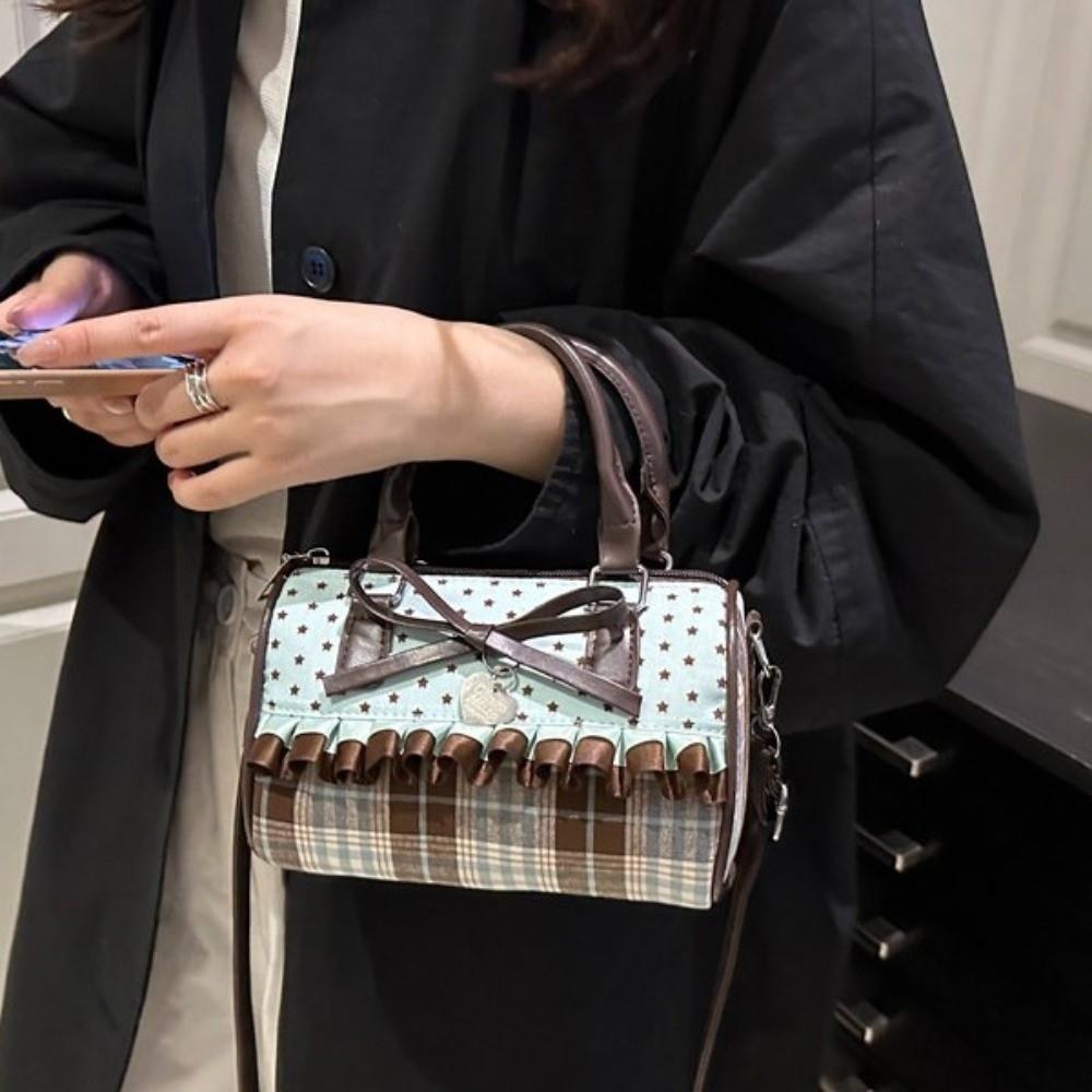 Exquisite Bowler Bag Color-blocked Crossbody Bag Sweet Bow Polka Dot Handbag  Women