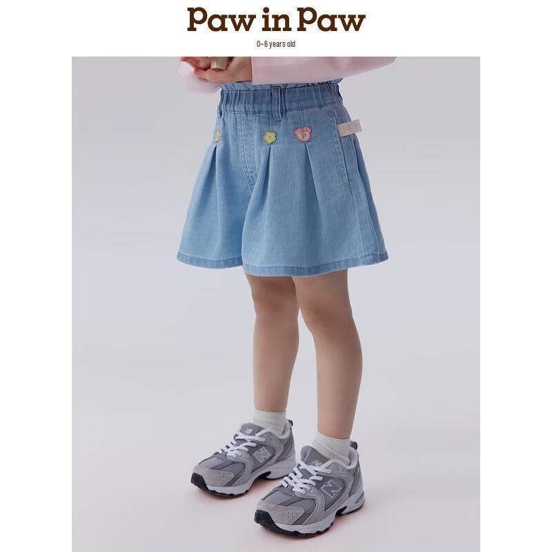 PawinPaw Baby Girl s Cartoon Bear Ruffle Denim Shorts 130