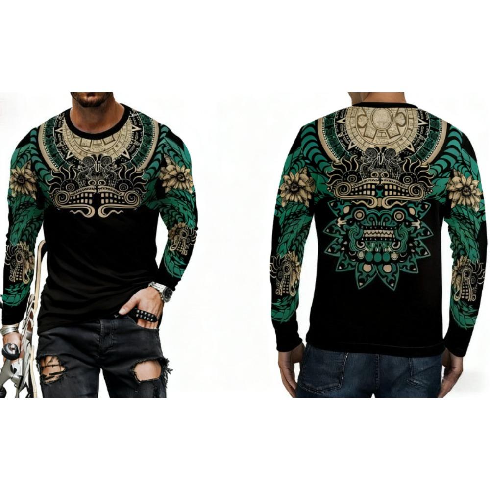 Frühlings- und Herbst-Rundhals-Oberteil mit 3D-Druck, modisch, lässig, Vintage, langärmelige Herren-T-Shirts