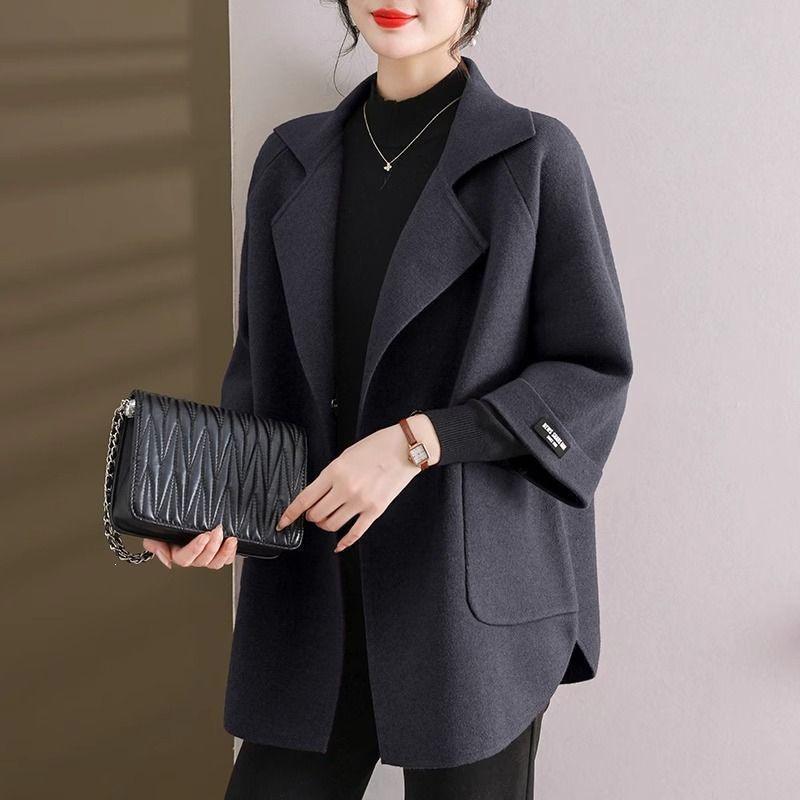 

2025 Winter Plus Size Double-Sided Fleece Coat for Middle-Aged Women: Medium-Long Suit Collar Jacket L for 105-120 jin серый