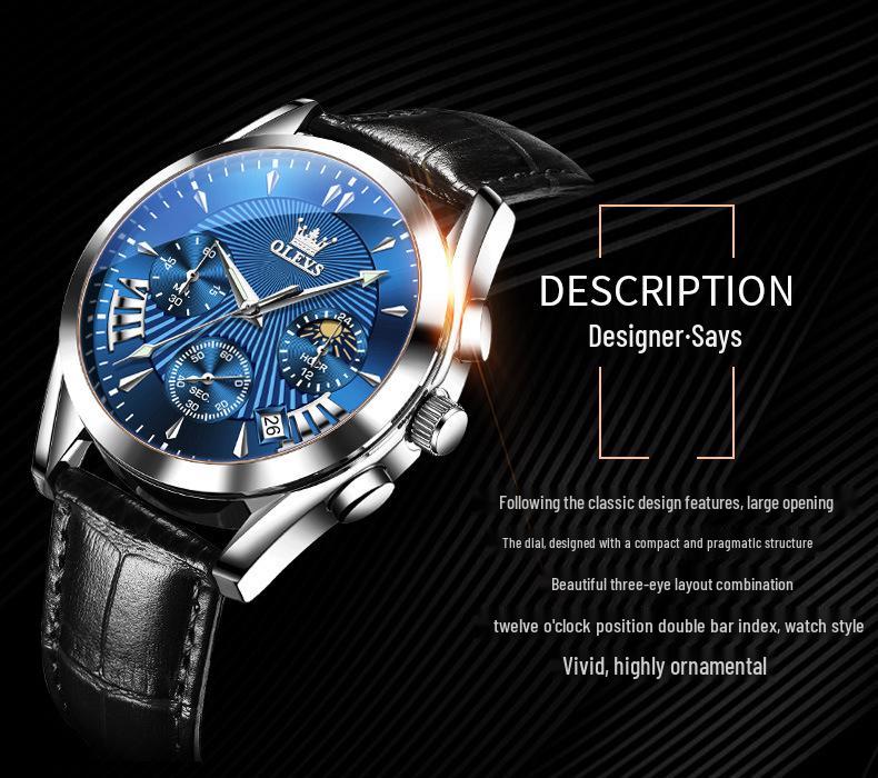 OLEVS Men's Multifunctional Quartz Chronograph Watch with Calendar