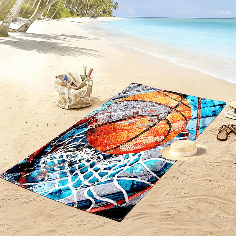 Basketball Print Beach Towel, Large Soft Quick Dry Towel for Beach Camping Swimming