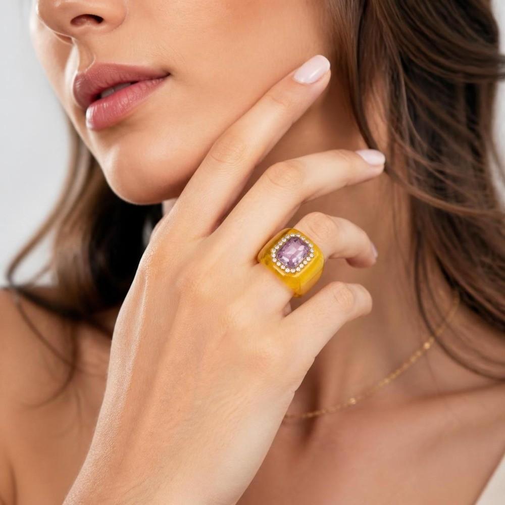 Geometric Finger Ring Resin Square Ring New Rhinestones Ring  Jewelry Accessories