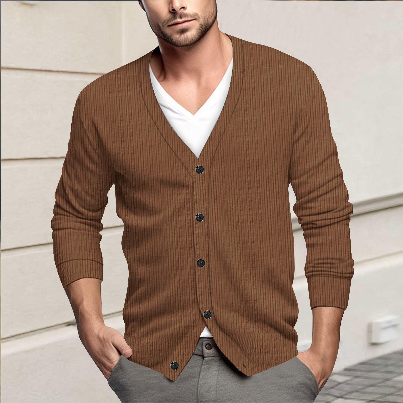 

Мужская повседневная однобортная модная куртка-кардиган с длинными рукавами на пуговицах XL кофейный