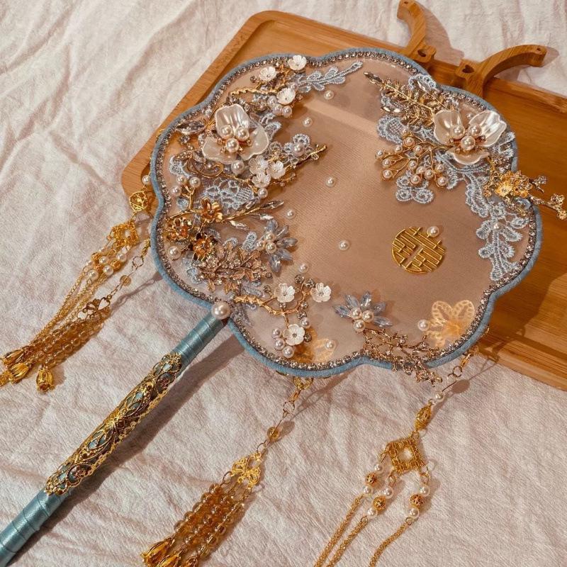 Handmade Bridal Xiuhe Wedding Fan - Red Champagne Gift