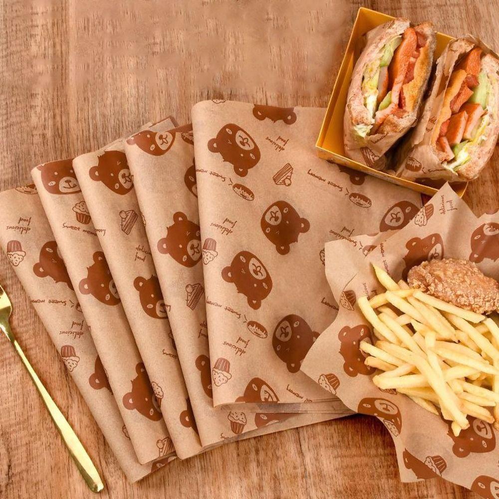 50PCS Food Grade Fried Food Wrapping Paper Oil Resistant Sandwich Packaging Paper Oil-Proof Paper