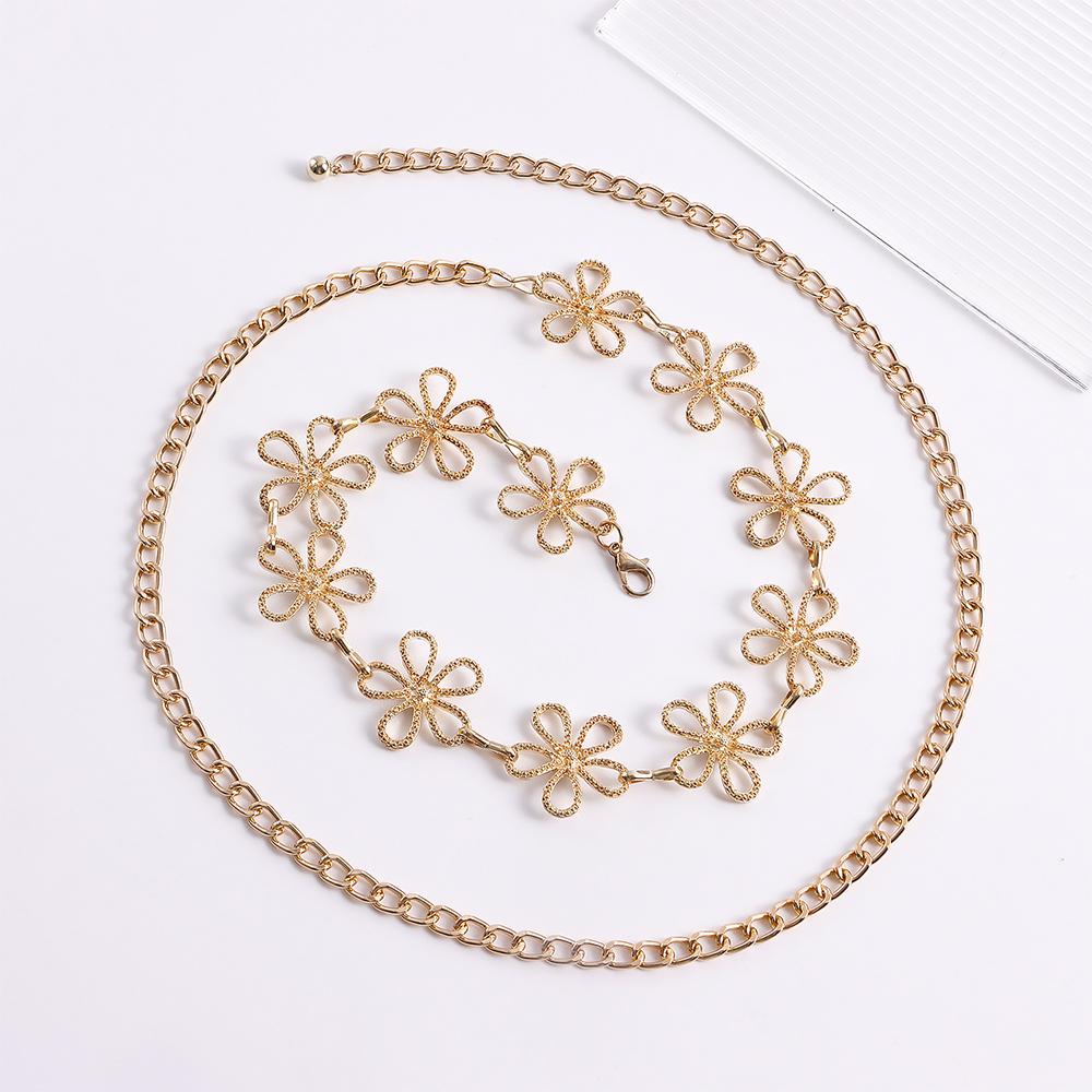 Punk Vintage Metal Flower Waist Chain for Women Summer Beach Bikini Belly Belt Y2K Jewelry Accessories